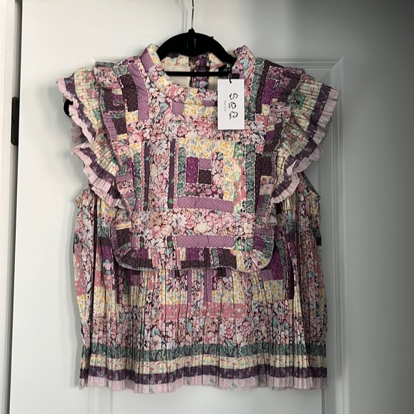 SEA Naya pleated quilted floral-print voile top - Picture 2 of 5